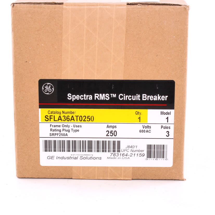 GE Spectra RMS™ SFLA36AT0250 Type SFL Standard Continuous Load Current Limiting Molded Case Circuit Breaker With Tracking Short Time, 600 VAC, 250 A, 25 kA Interrupt, 3 Poles, Electronic LSI/Interchangeable Trip